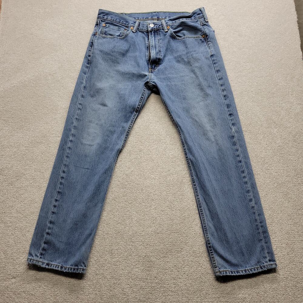 Levis 505 Mens Jeans 36x30 Regular Fit Light Wash Distressed Denim